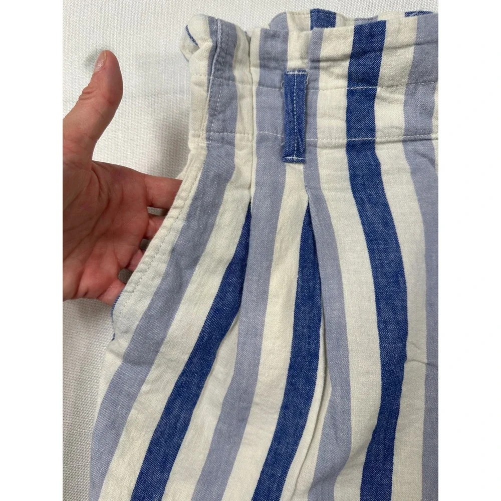 Madewell Blue White Striped Linen Cotton Paperbag Shorts Womens 8 - Picture 4 of 8